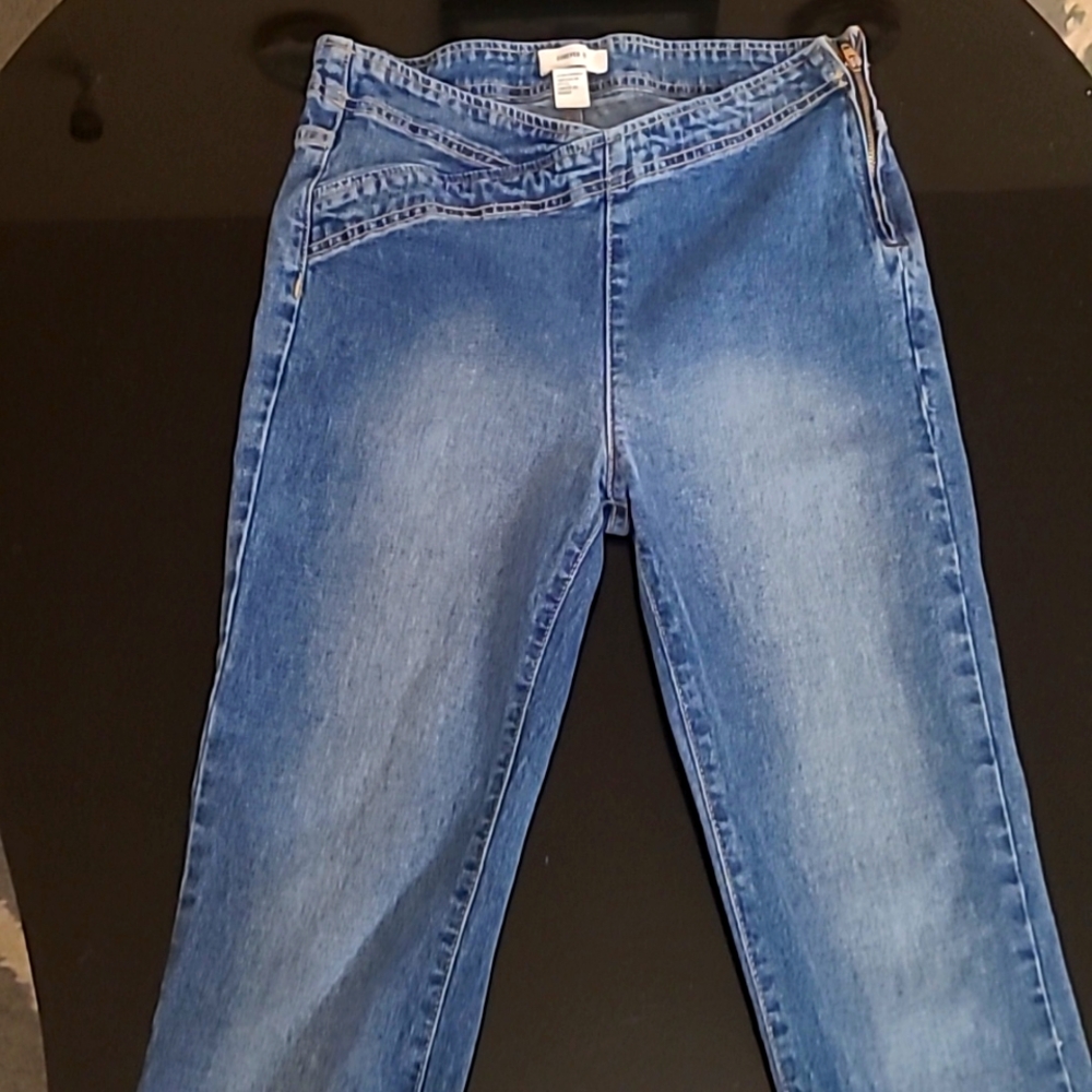 Denim bell bottom jeans.